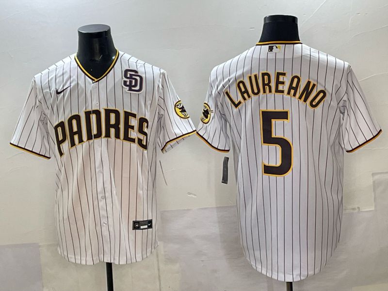 Men San Diego Padres #5 Laureano White Stripe Nike 2025 MLB Jersey 07